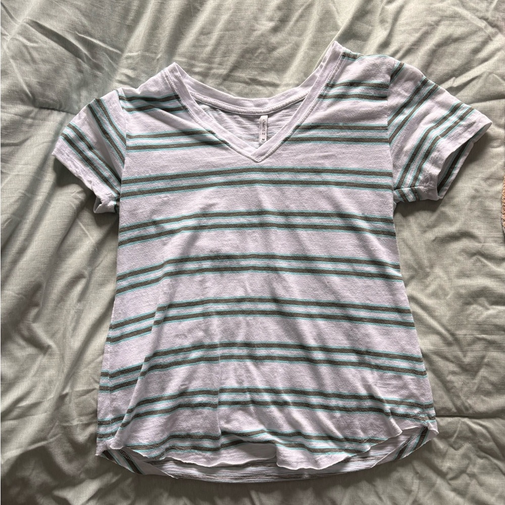 Z Supply Green and White Striped Short Sleeve Tee